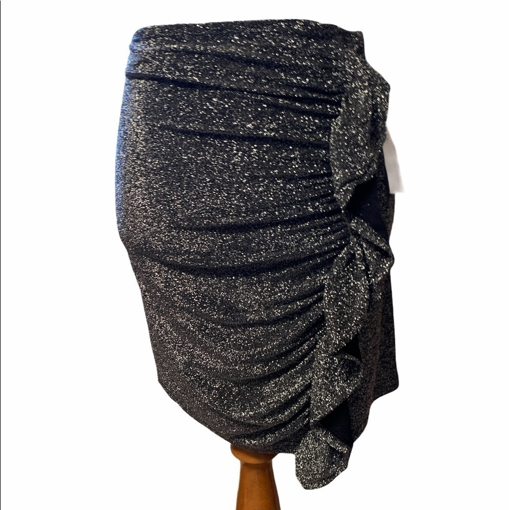Renvy black and silver lurex skirt with ruffle